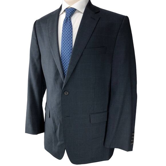 Ralph Lauren LRL Mens Size 40R Sport Coat Blazer Jacket Charcoal Blue Windowpane - Picture 1 of 15